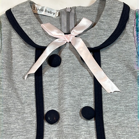 🎀Little Baby Girls Grey with Navy trim Dress Size 100 (3T) - Picture 2 of 7
